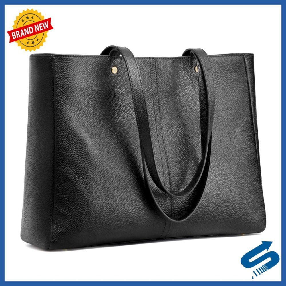 Large Capacity Leather Tote Bag with Luggage Sleeve for Work Travel